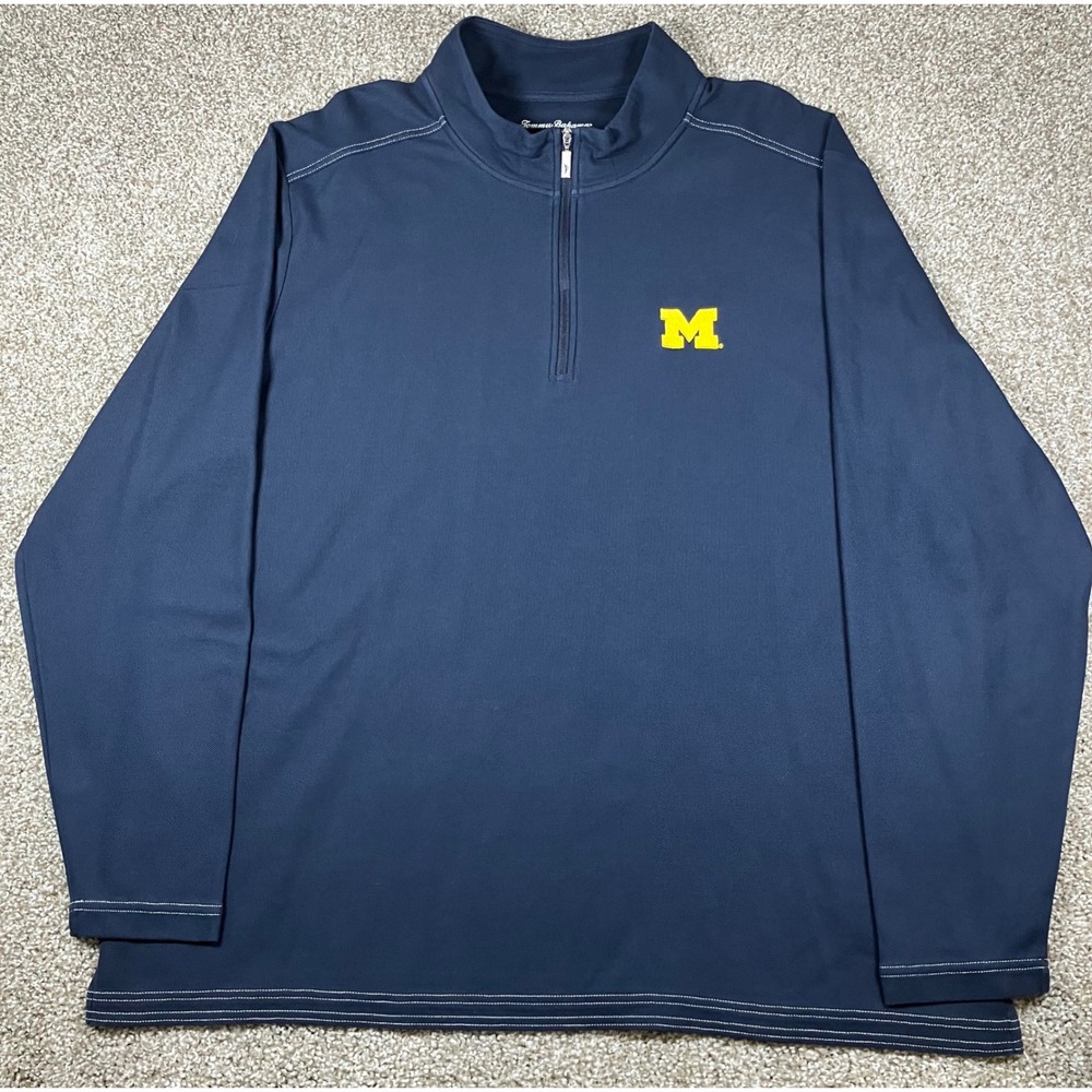 Tommy Bahama IslandZone Michigan Wolverines Mens XXL 1/4 Zip Pullover Navy Blue